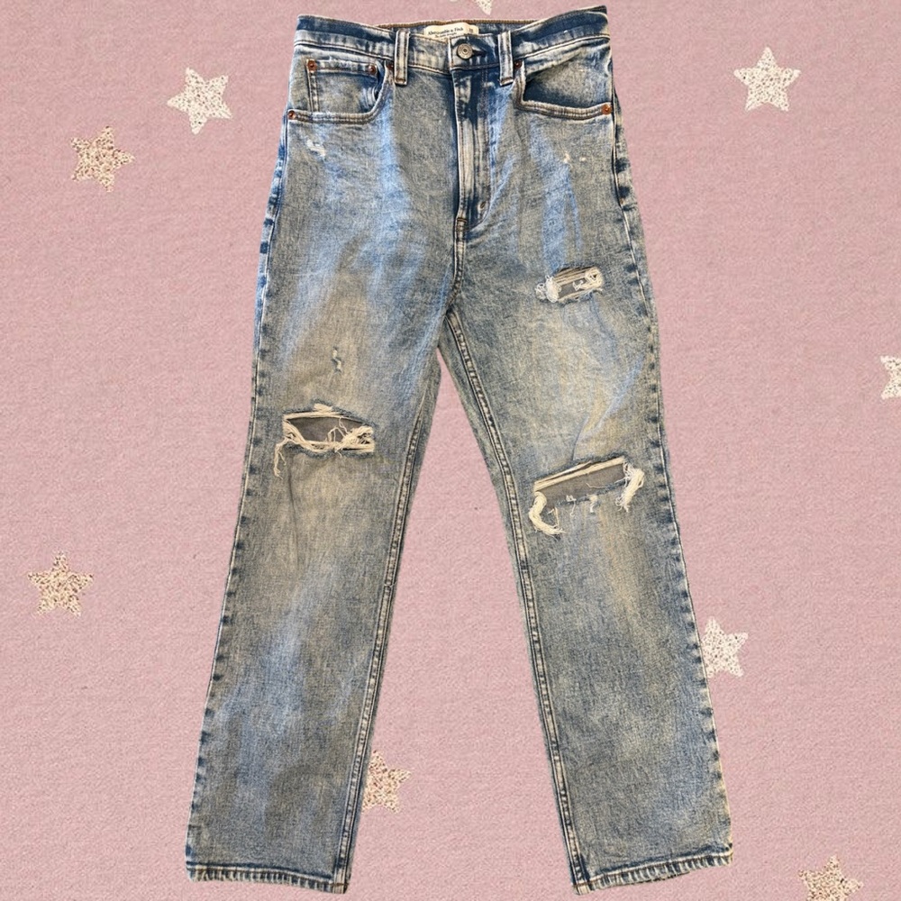 Abercrombie & Fitch Women's Ankle Straight Ultra High Rise Acid Wash Jeans 2